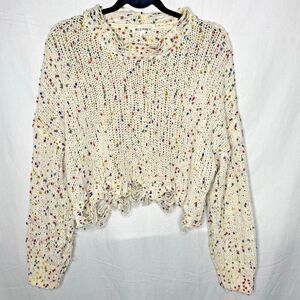 Wild Honey Womens Cropped Sweater Size S Dots Distressed Hem Cream Multicolor